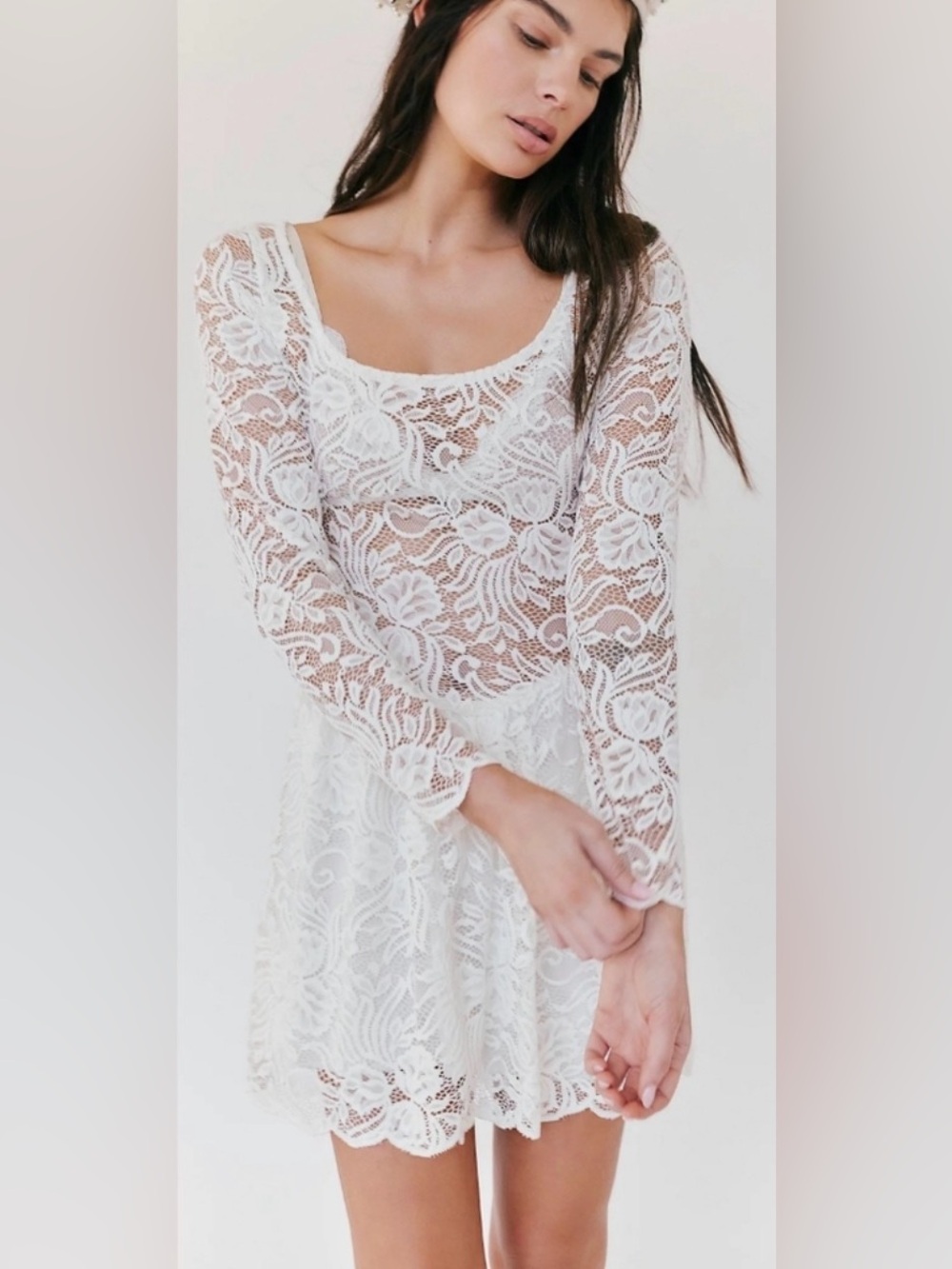Free People x Nightcap Tulip White Lace Mini Dress In Coconut Milk